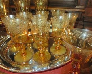  Amber Depression glass Stemware LOT