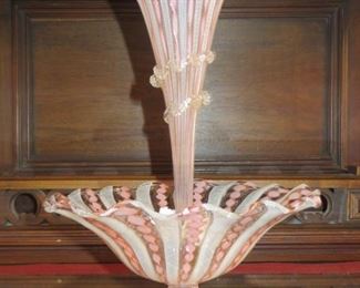 $195 VINTAGE MURANO PINK & WHITE LATTICINO ZANFIRICO CANDY DISH & TRUMPET