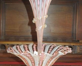 $195 VINTAGE MURANO PINK & WHITE LATTICINO ZANFIRICO CANDY DISH & TRUMPET
