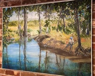 Evelyn Kiker oil painting “Old Fishing Hole” 30” x40”