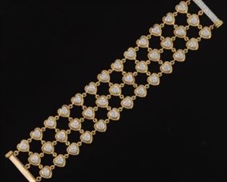 CASSIS Ladies Gold and Diamond Hearts Bracelet 