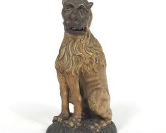  English Early 15th Century Carved and Painted Walnut Heraldic Lion Sejant Sculpture 