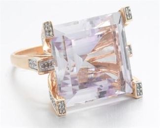  Ladies Gold, Rose de France Diamond Ring 