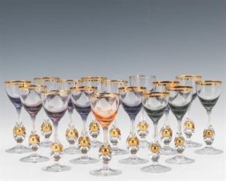  Stemmed Crystal and Gilt Cordials, Set of Sixteen