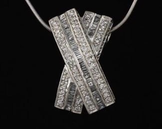 14k White Gold and Diamond Slider Necklace With Chain 