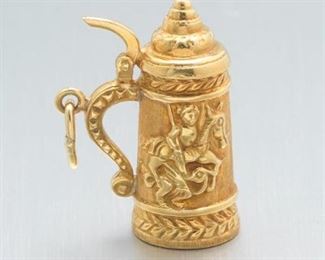 18k Gold Hinged Stein with St. George Slaying Dragon Charm Pendant 