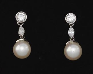 A Pair of Day To Night Diamond and Pearl Drop Earrings 