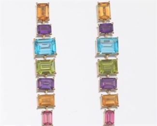 A Pair of Gold and Gemstone Drop Earrings 