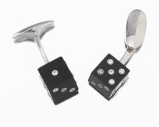 A Pair of Gold, Black Onyx and Diamond Dice Cufflinks by Eli Frei