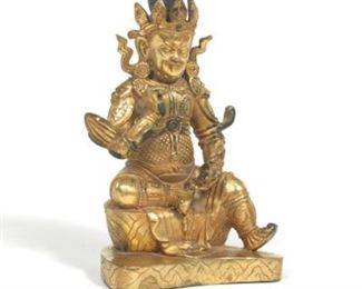 Antique Tibetan Gilt Bronze Sculpture of Yellow Jambhala Mammon God of Wealth, ca. 19th Century