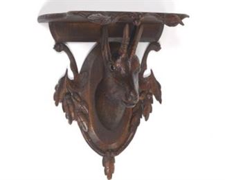Antique Victorian Black Forest Carved Wood Bracket, Alpine Mountain Goat and Oak 