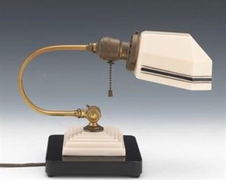 Art Deco Desk Lamp With Molded Glass Shade And Base