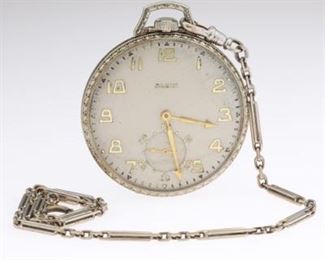 Art Deco Elgin 14k Gold Classic Series Pocket Watch on 14k Gold Chain, Original Box 