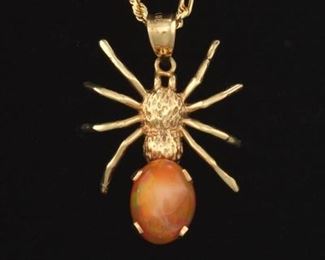 Beverly Hills Gold Fire Opal Spider Pendant on Fancy Gold Chain