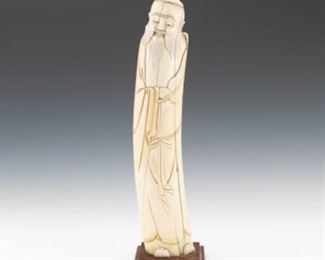 Carved Chinese Mammoth Tusk and Sperm Whale Sculpture of Immortal Zhongli Quan, ca. Late Qing Dynasty