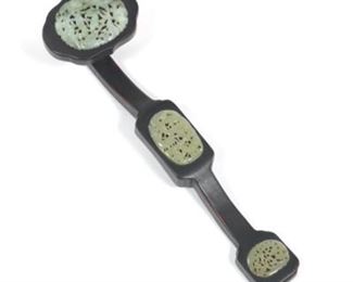 Carved Wood and Jade Ruyi Scepter 