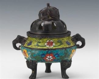 Chinese Bronze Cloisonne Censer 