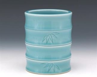 Chinese Porcelain ClairdeLune Glazed Bamboo Form Brushpot, Qianlong Incised Marks 