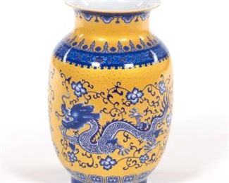 Chinese Porcelain Cobalt Blue and Gold Bejewelled Dragon Vase