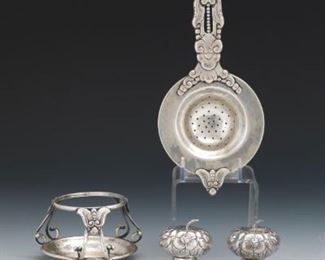 Christian F. Heise Danish Silver Strainer and Mexican Salt and Pepper Shakers