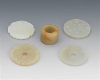 Collection of Jade Round Medallions and Archers Ring 