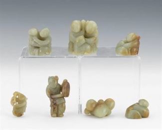 Collection of Seven Carved Jade Figure Ornaments 