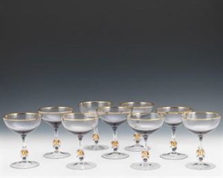 Crystal Champagne Coupes, Set of Nine