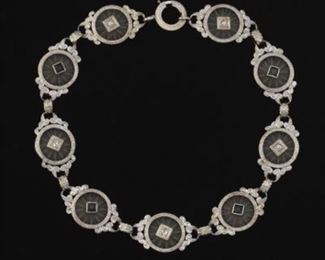 Elegant Victorian Ladies Gold, Camphor Glass, Diamond and Blue Sapphire Bracelet 