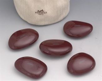 Five Hermes Paris La Laque Lacquer Stones, Original Presentation Pouch and Box 