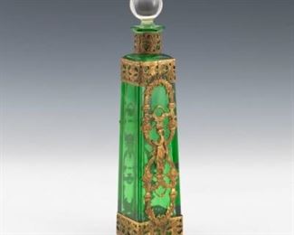 French Empire dOre Bronze Mounted Emerald Green Glass Perfume Flacon, ca. 19th Century 