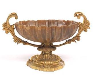 French Louis XV Style dOre Bronze and Carved Agate Centerpiece 
