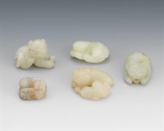 Group of Five Carved Jade Animals 
