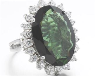 Impressive Ladies Gold, Green Tourmaline and Diamond Cocktail Ring 