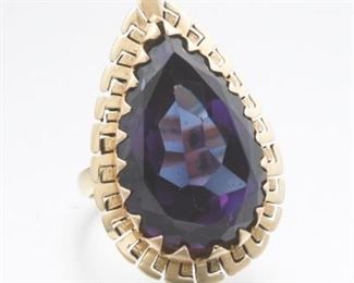 Impressive Ladies SemiAntique Gold and Pear Shape Amethyst Ring 