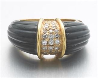 Italian Carved Hardstone and Diamond Ring 
