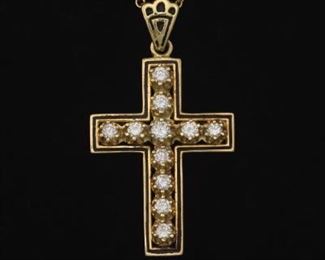 Italian Gold, Enamel and Diamond Cross on Chain 