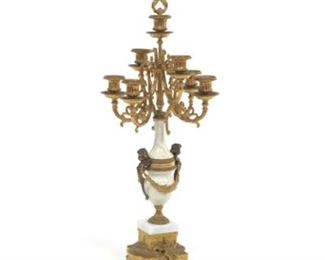 Italian Louis XV Style Gilt Metal and Carved Marble SevenLight Candelabrum 