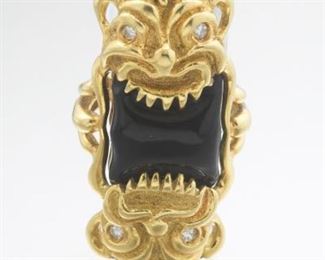 Italian Mythical Creature, Diamond and Onyx Ring 