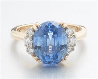 Ladies 14k Gold, 5 Ct Natural Blue Sapphire and Diamond Cocktail Ring 