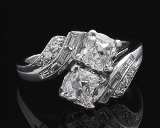 Ladies Art Deco Platinum and Diamond Bypass Ring 