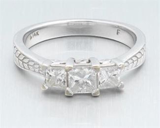 Ladies Art Deco Style Gold and Princess Cut Diamond Ring 