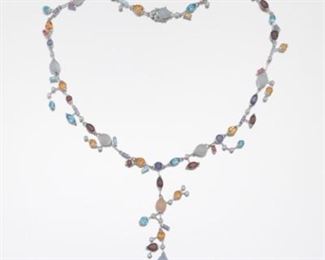 Ladies Diamond and Gemstone Abstract Necklace 