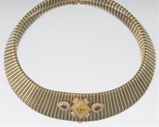 Ladies Gemstone, Gold and Stainless Steel Chocker Necklace 