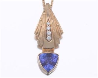Ladies Gold and 2.00 Ct Tanzanite Pendant on Chain 