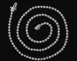 Ladies Gold and 5 ct Total Diamond Tennis Necklace 