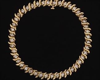 Ladies Gold and Diamond Scroll Design Tennis Bracelet 