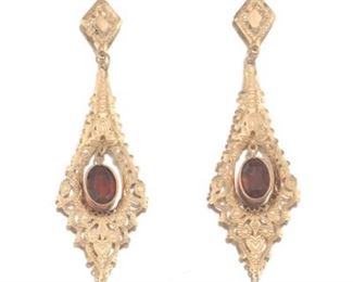 Ladies Gold and Garnet Pair of Dangle Earrings 