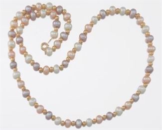 Ladies Gold and Pastel Color Pearl Necklace 
