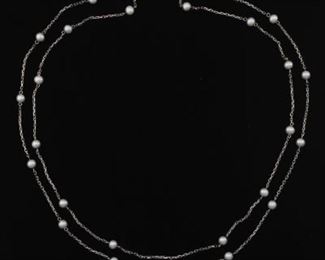 Ladies Gold and Pearl TwoStrand Station Necklace 