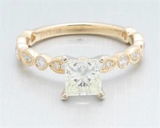 Ladies Gold, 1.05 Ct Princess Cut Diamond Round Cut Diamond Ring 